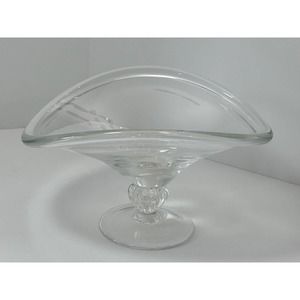 Art Glass Bowl Decor Candy Dish W/ Pedestal Clear Mid Century Modern Hand Blown